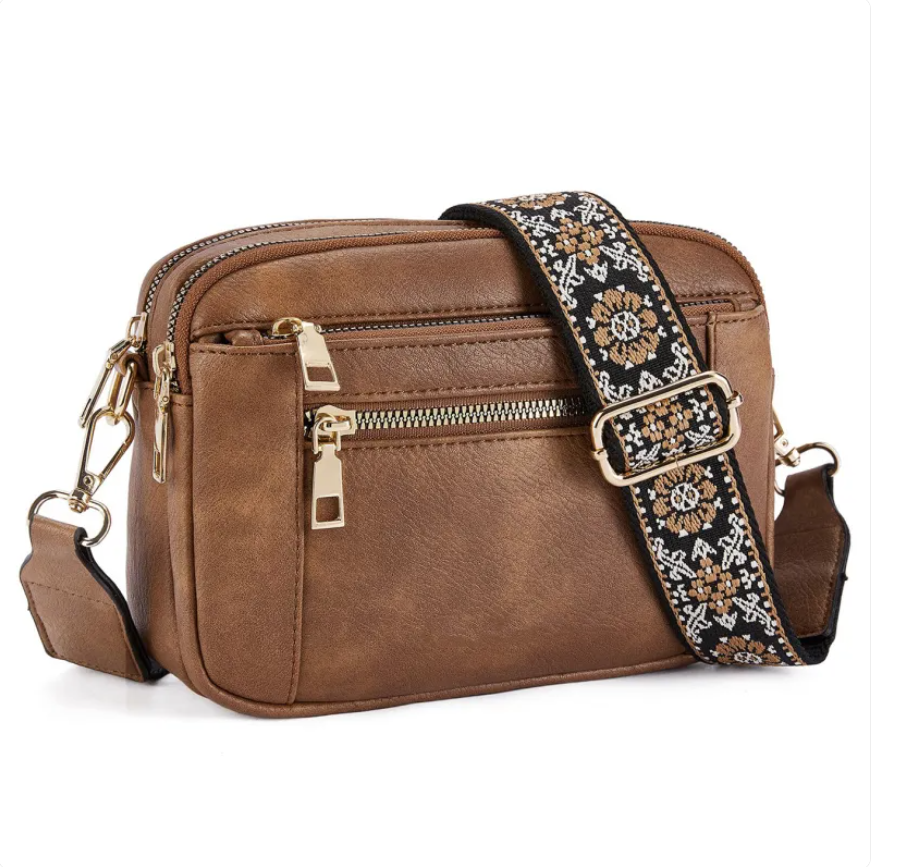 Triple-zipper Shoulder Bag